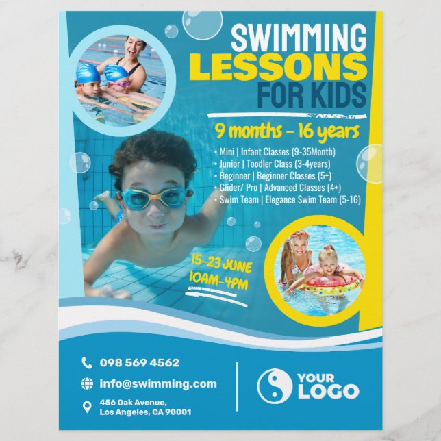 Flyer Lecciones de natación para niños (Frente)