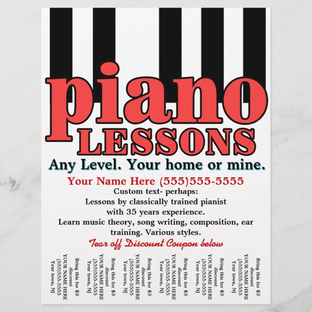 Flyer Lecciones de piano. Tutor. Profesor de Música. Hoj (Frente)