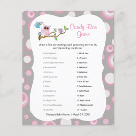 Flyer Lechuza rosa y gris | Juego Shower Candy Bar