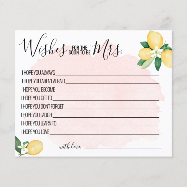 Flyer Lemon rosa desea que pronto sea la tarjeta de jueg (Frente)