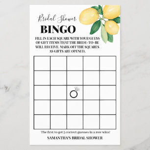 Flyer Lemons Bridal Shower Bingo Game Card