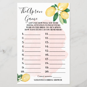 Flyer Lemons La Tarjeta De Juego Apron Pink Bridal Showe