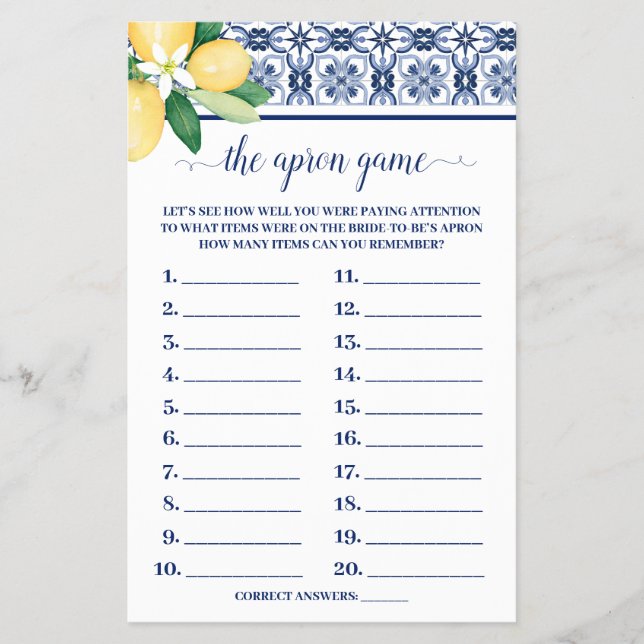 Flyer Lemons Mediterranean La Tarjeta De Juego Apron Sho (Frente)