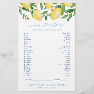 Flyer Lemons Shower Nombra esa tarjeta de juego para ani