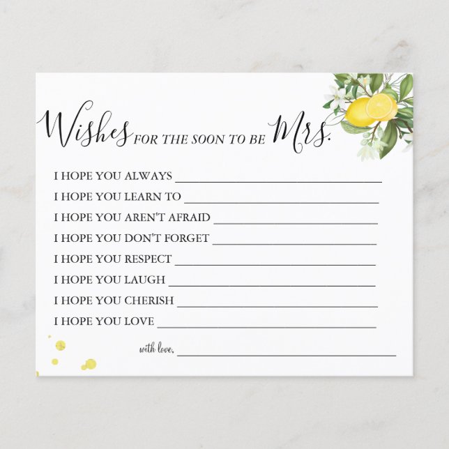 Flyer Lemony desea que pronto sea la tarjeta de la Sra. (Frente)