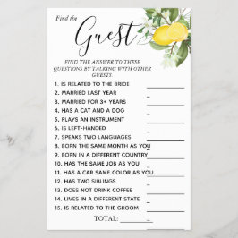 Flyer Lemony Find la tarjeta de juego Guest Bridal para 
