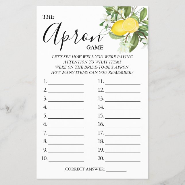 Flyer Lemony La tarjeta de juego Apron Bridal (Frente)
