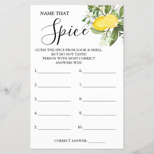 Flyer Lemony Name that Spice Bridal ducha con tarjeta de (Frente)