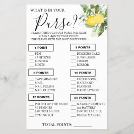 Flyer Lemony Qué hay en tu bolso Ducha tarjeta de juego