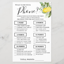 Flyer Lemony Qué hay en tu teléfono Ducha tarjeta de jue