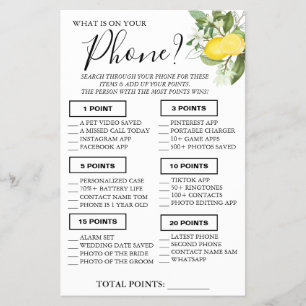 Flyer Lemony Qué hay en tu teléfono Ducha tarjeta de jue