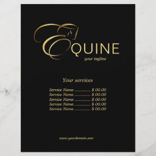 Flyer Letra monograma E Caballo en color oro