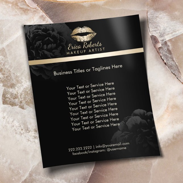 Flyer Letras de oro Black Floral Makeup Artista Salón De (Subido por el creador)