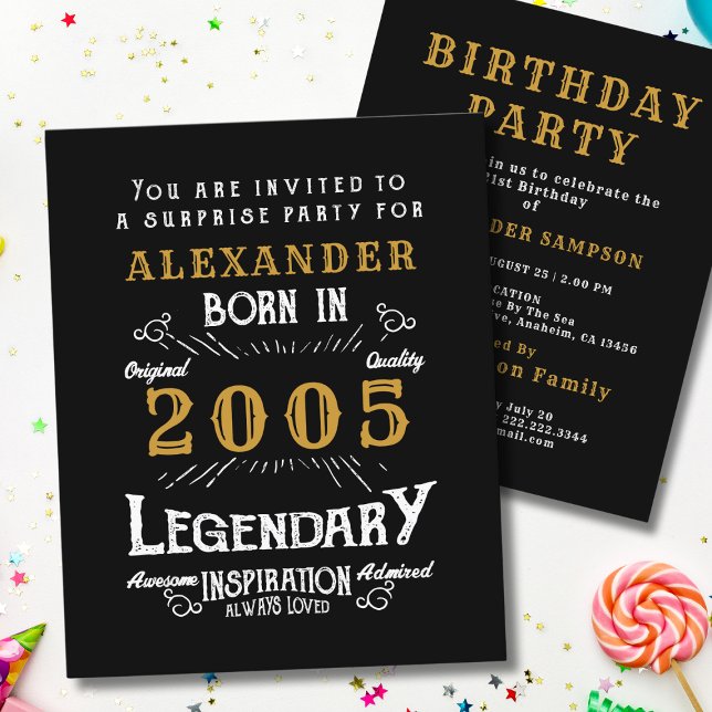 Flyer Leyenda de invitación de cumpleaños número 21 del  (2005 birthday invitation budget flyer. White background.)