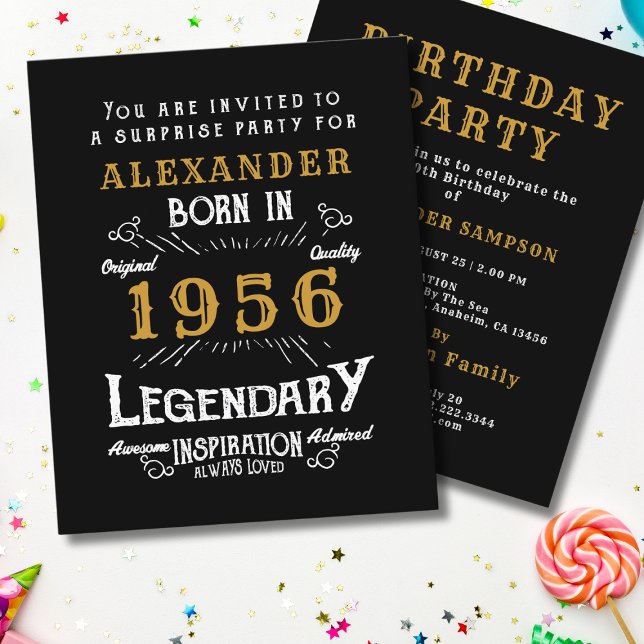 Flyer Leyenda de invitación de cumpleaños número 70 del  (1956 birthday invitation budget flyer. White background.)