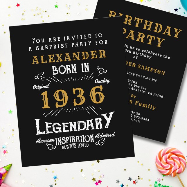 Flyer Leyenda de la invitación del 90 cumpleaños del pre (1936 birthday invitation budget flyer. White background.)