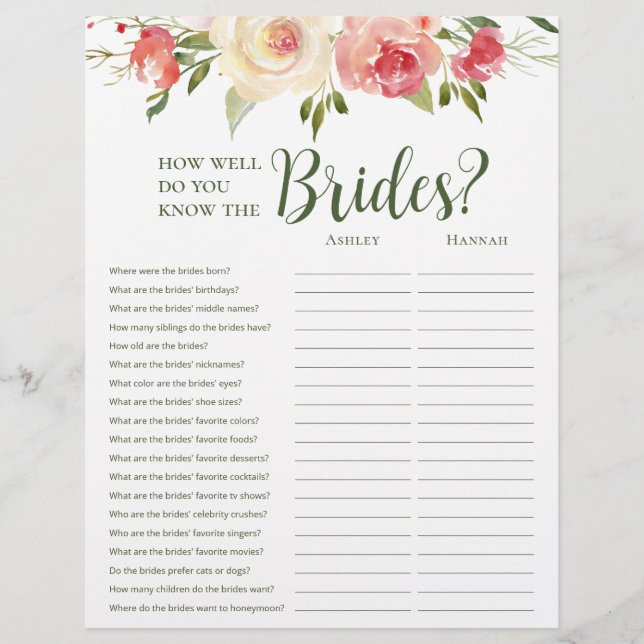 Flyer LGBTQ Rubor Floral Bridal Shower Games (Frente)