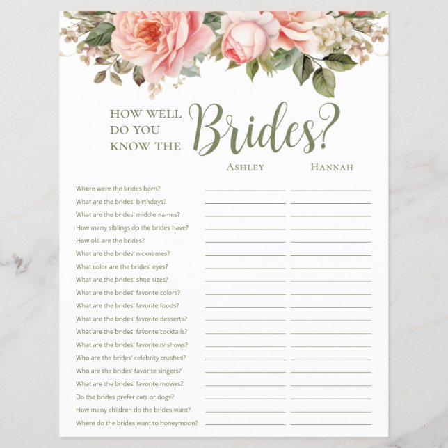 Flyer LGBTQ Rubor Floral Bridal Shower Games (Frente)