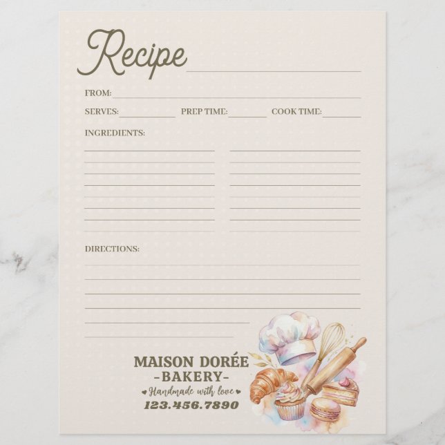 Flyer Libro de recetas de repostería de panadería Página (Frente)