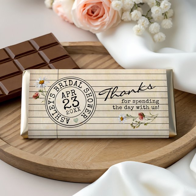 Flyer Libros Despedida de Soltera DIY Envoltorio de Barr (DIY vintage library card books theme watercolor floral bridal shower chocolate bar favor wrapper)