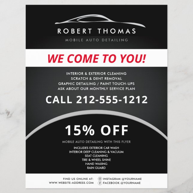 Flyer Lijado de Autos Negro, Reparación de Autos, Follet (Frente)