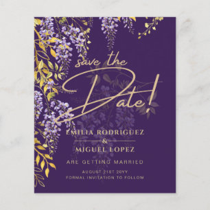 Flyer Lilac Wisteria Matrimonio Púrpura Salvar La Fecha
