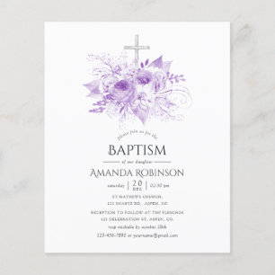 Flyer Lilac y Floral de Plata Bautizo o Cristiana