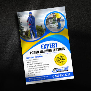 Flyer Limpieza de Casas con Lavado a Presión Azul Amaril
