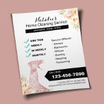 Flyer Limpieza de casas Vintage Floral<br><div class="desc">Volantes del servicio de limpieza de casas con flores de época.</div>