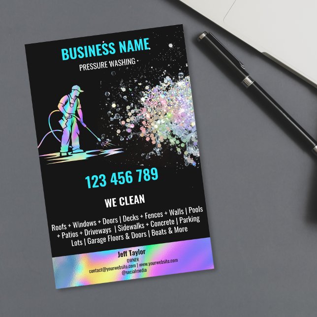 Flyer Limpieza de entrada con lavado a presión (holographic power washer for residential and commercial cleaning business)