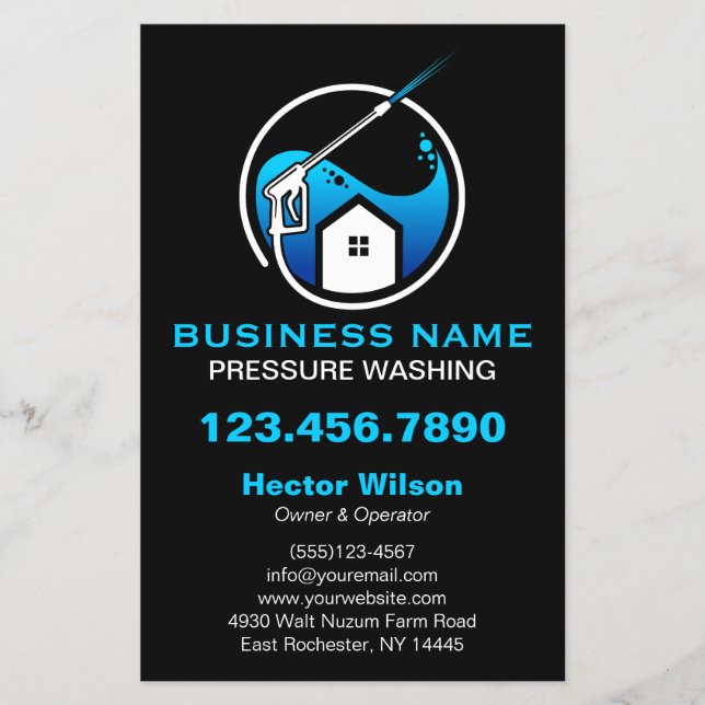 Flyer Limpieza de lavado a presión moderna azul negro (Frente)