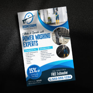Flyer Limpieza de Poder Azul Lavado a Presión de Casas
