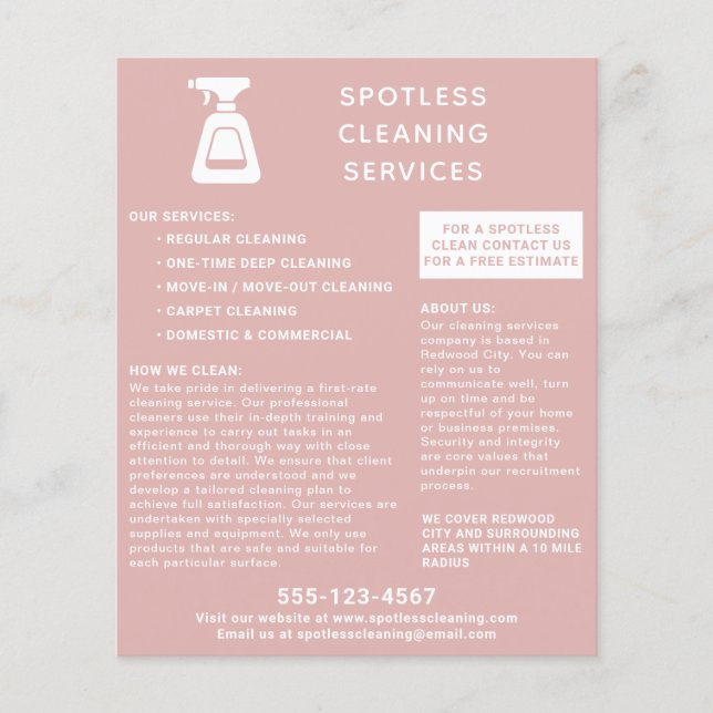 Flyer Limpieza Empresa Spray Botella Dusty Rosa (Frente)