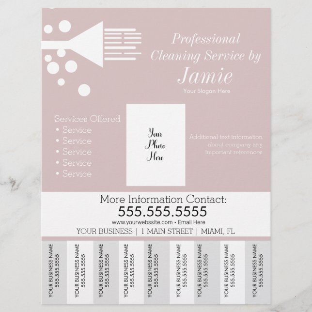 Flyer Limpieza profesional de la casa con tiras rosadas (Frente)