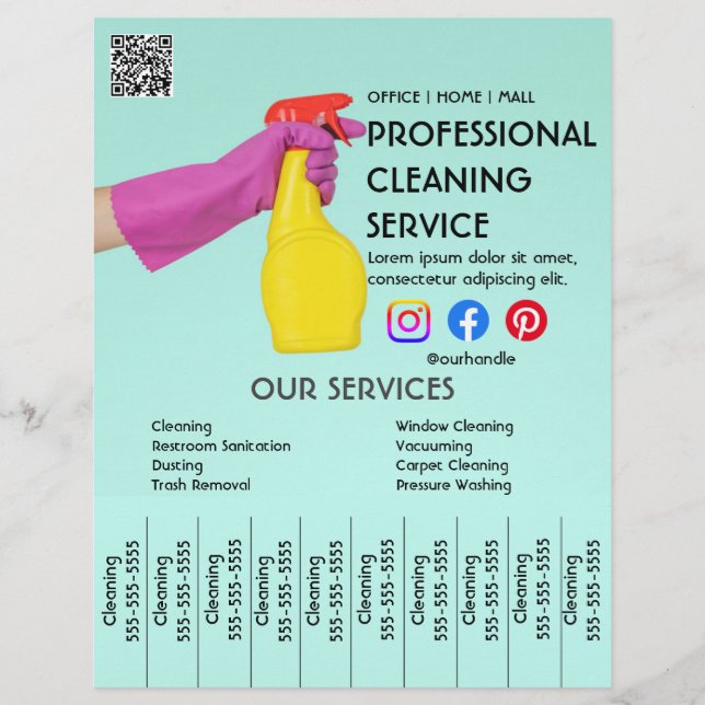 Flyer limpieza verde poster de fotos con pestañas desgar (Frente)