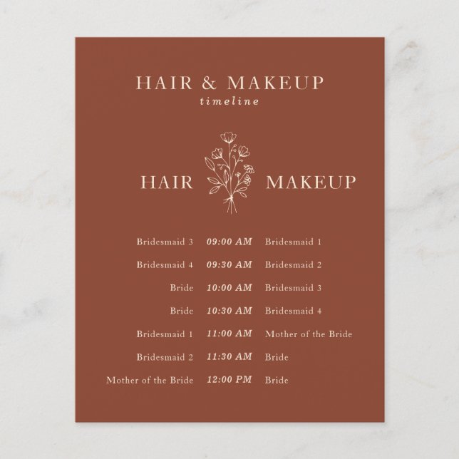 Flyer Línea de tiempo de maquillaje del Boda de presupue (Frente)