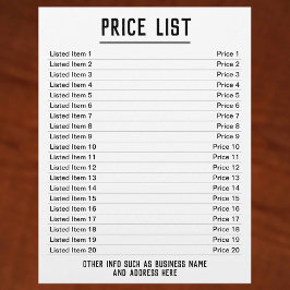 Flyer Lista de precios. Hasta 20 artículos y precios. Ca