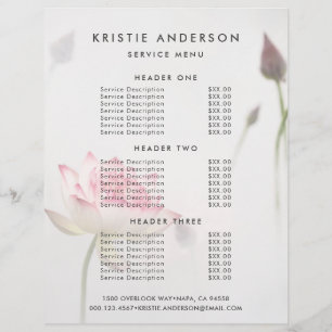 Flyer ©Lista de precios y servicios de flor de loto blan