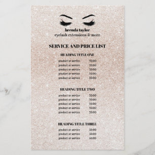 Flyer LISTA DE SERVICIOS DE SALÓN DE OYELASH rosa de cha