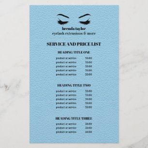 FLYER LISTA DE SERVICIOS DEL SALÓN DE PESTAÑAS DE CUERO 