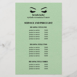 Flyer Lista de servicios del salón de pestañas Glam LEAT