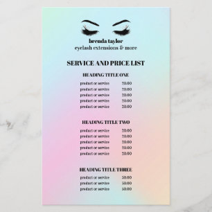 FLYER LISTA DE SERVICIOS DEL SALÓN DE PESTAÑAS HOLOGRÁFI