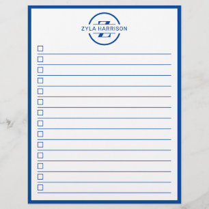 Flyer Lista de tareas con monograma de nombre azul moder