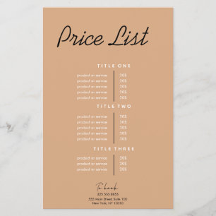 Flyer Lista moderna de precios Minimalistas para empresa