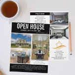 Flyer Listado de bienes raíces negros de Open House<br><div class="desc">Anuncie su casa abierta en esta moda volante de dos lados de la propiedad inmobiliaria con acento negro y tipografía blanca con los detalles de su anuncio. Envíe estos folletos elegantes a los clientes potenciales que compren su casa en su área de propiedades. Personalizar con el nombre de su empresa...</div>