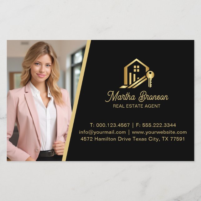 Flyer Llave Moderna de Casa de Oro Agente Inmobiliario (Atrás)