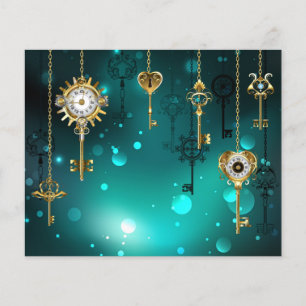 Flyer Llaves esqueleto antiguas sobre fondo verde