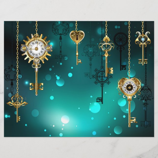 Flyer Llaves esqueleto antiguas sobre fondo verde (Frente)