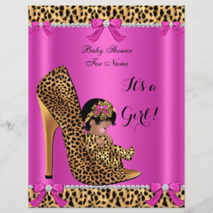 Flyer Lluvia de Bebe Shower de Bebe Niña Linda Leopardo 