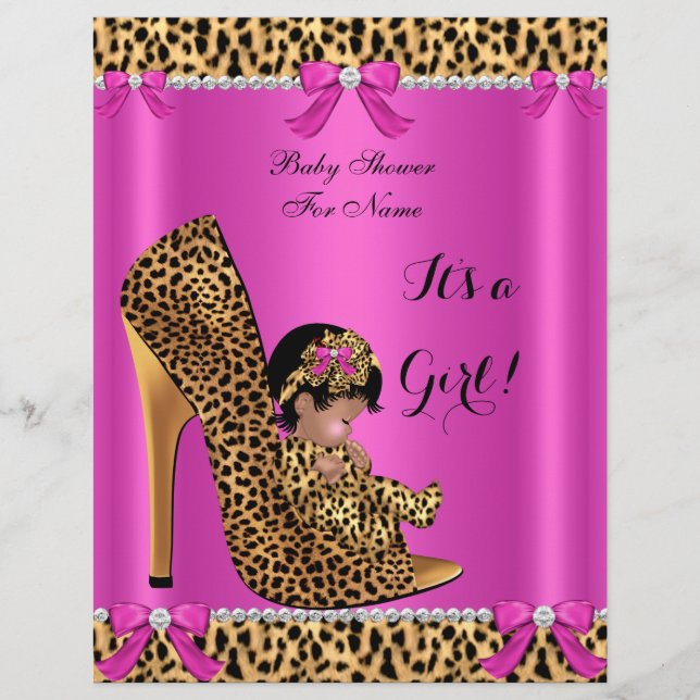 Flyer Lluvia de Bebe Shower de Bebe Niña Linda Leopardo  (Frente)